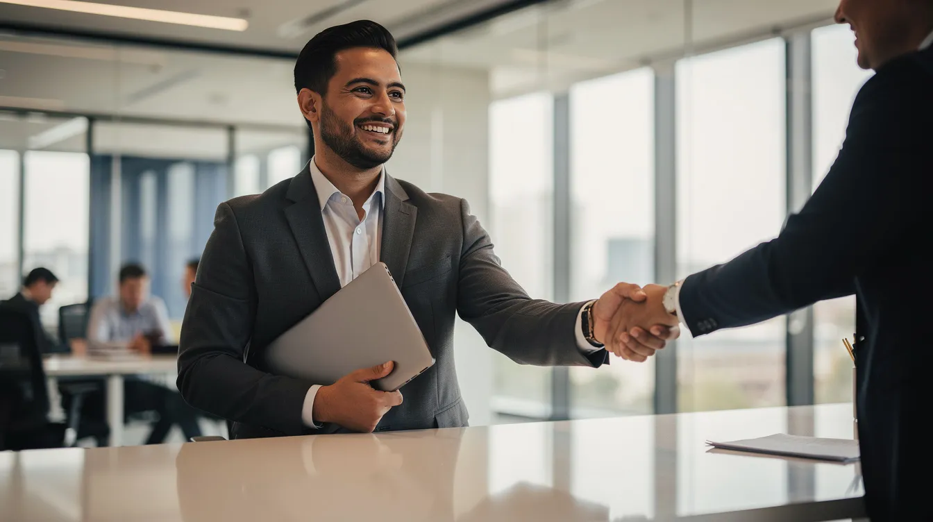 The image depicts a happy client smiling and shaking hands with a tax preparer from Lexington Tax Group, symbolizing relief from tax issues and financial hardship. This moment captures the satisfaction of receiving expert guidance and support in navigating their tax situation, showcasing the benefits of working with a qualified firm that specializes in real solutions for clients facing IRS challenges.