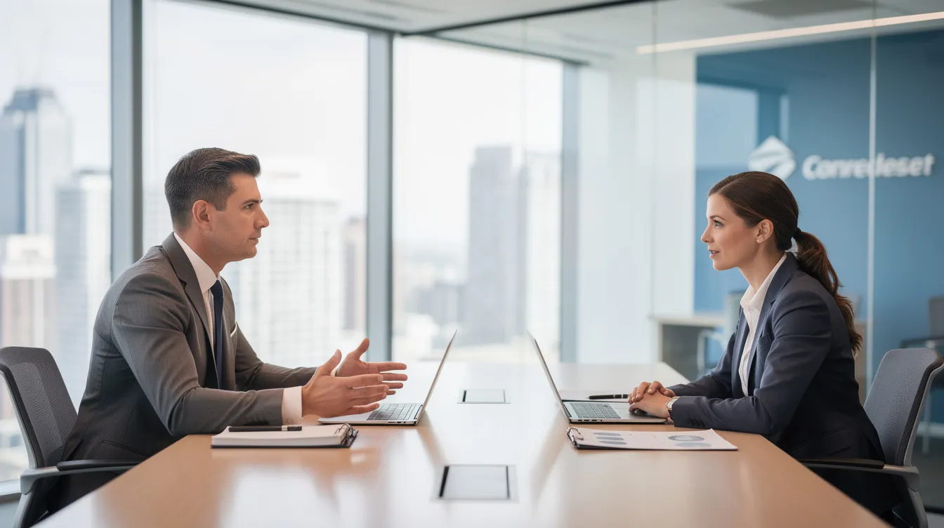 A tax professional and a client are engaged in a discussion during a professional meeting in an office setting, reviewing the client's tax liabilities and exploring options for managing unpaid taxes and potential payment plans. The atmosphere is focused and collaborative, emphasizing the importance of understanding tax responsibilities and financial circumstances.