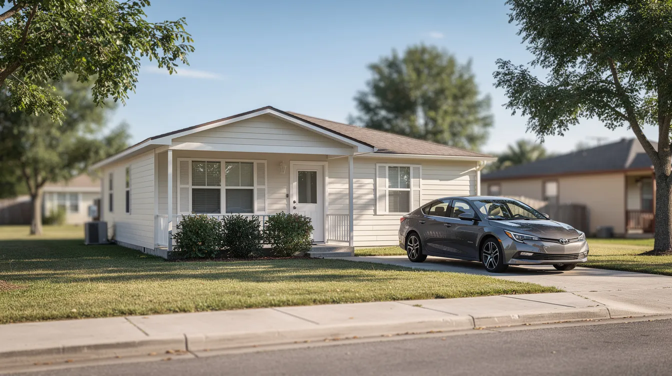 The image depicts a modest residential home with a sedan parked in the driveway, situated on a quiet suburban street. This scene evokes a sense of stability and financial responsibility, which may resonate with individuals facing tax debt or considering an IRS offer in compromise for tax relief.