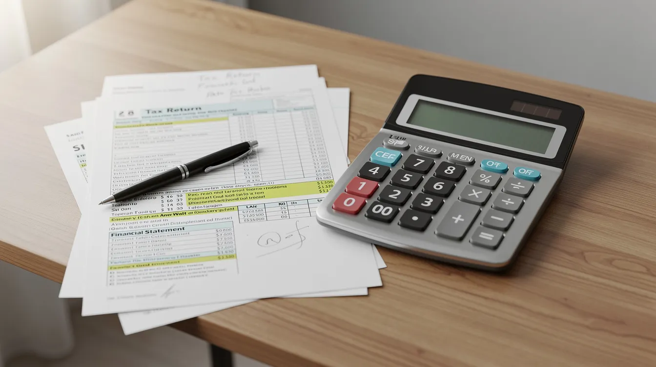 A calculator is placed next to various tax forms and documents, including a tax return and a form 1099-C, which relate to taxable income and debt forgiveness. This setup suggests a focus on understanding tax implications of canceled debt and managing financial situations effectively.