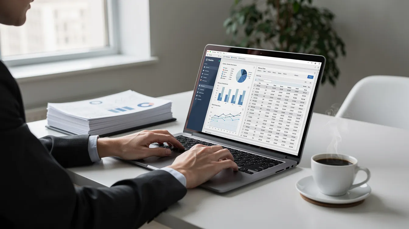 A professional is seated at a desk, intently reviewing financial records on a laptop, with a cup of coffee positioned nearby, symbolizing a focused approach to navigating tax challenges and exploring tax relief options. This scene reflects a commitment to resolving tax issues with confidence and expertise, essential for achieving peace of mind in one's financial situation.