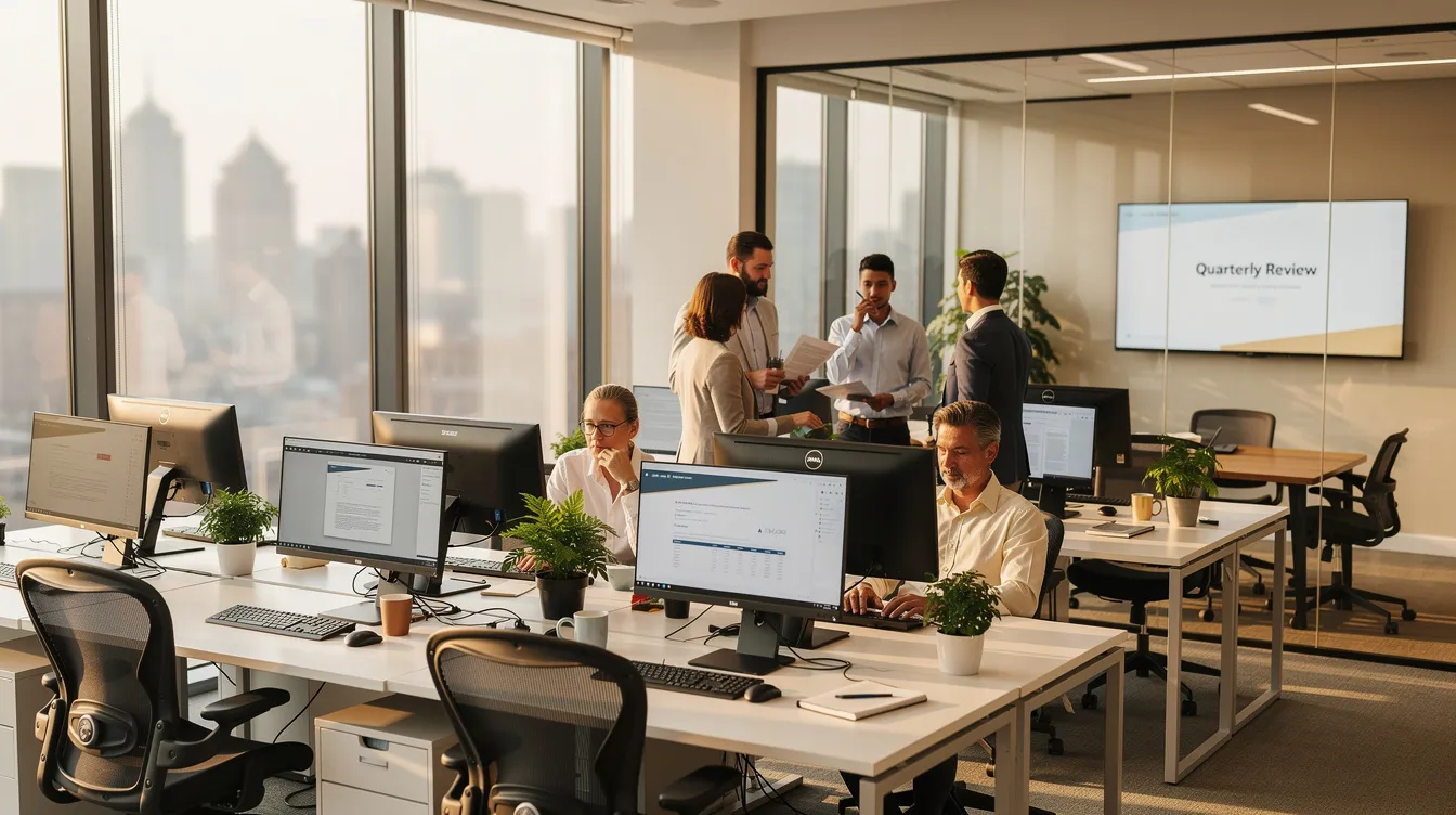 The image depicts a modern office setting with a group of tax experts collaborating on personalized tax solutions for various industries. They are discussing strategies to improve cash flow and maximize tax savings through cost segregation studies and development tax credits.