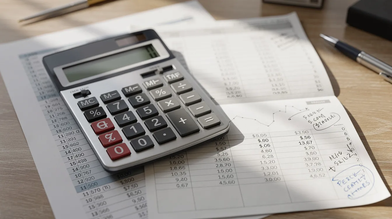 The image shows a calculator placed on top of financial spreadsheets and a calendar on a desk, symbolizing the organization of tax obligations and planning for payment deadlines. This setup reflects the importance of managing tax debt and understanding tax liability for individuals facing financial hardship.