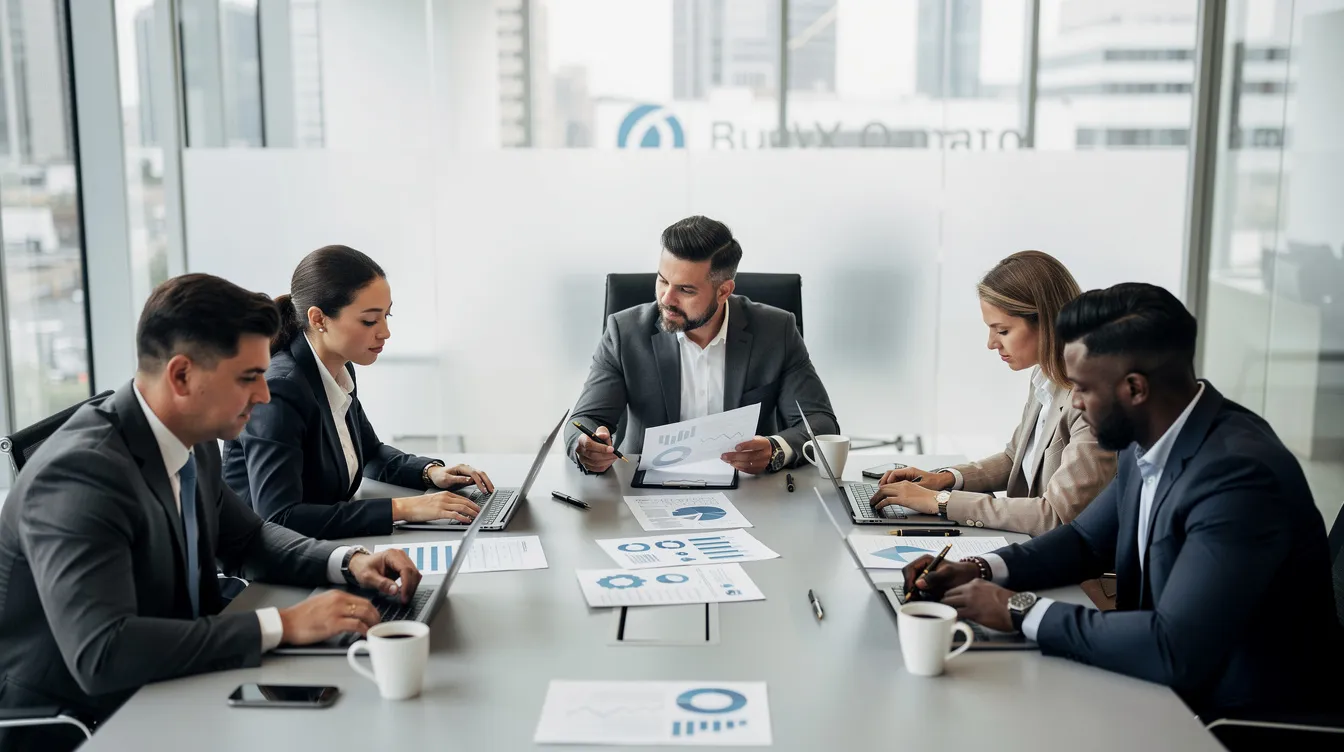 A professional team of tax attorneys is seated around a conference table, engaged in an in-depth discussion while reviewing documents related to tax controversy litigation. They appear focused and collaborative, reflecting their commitment to resolving complex tax matters and representing clients in disputes with the IRS and other taxing authorities.