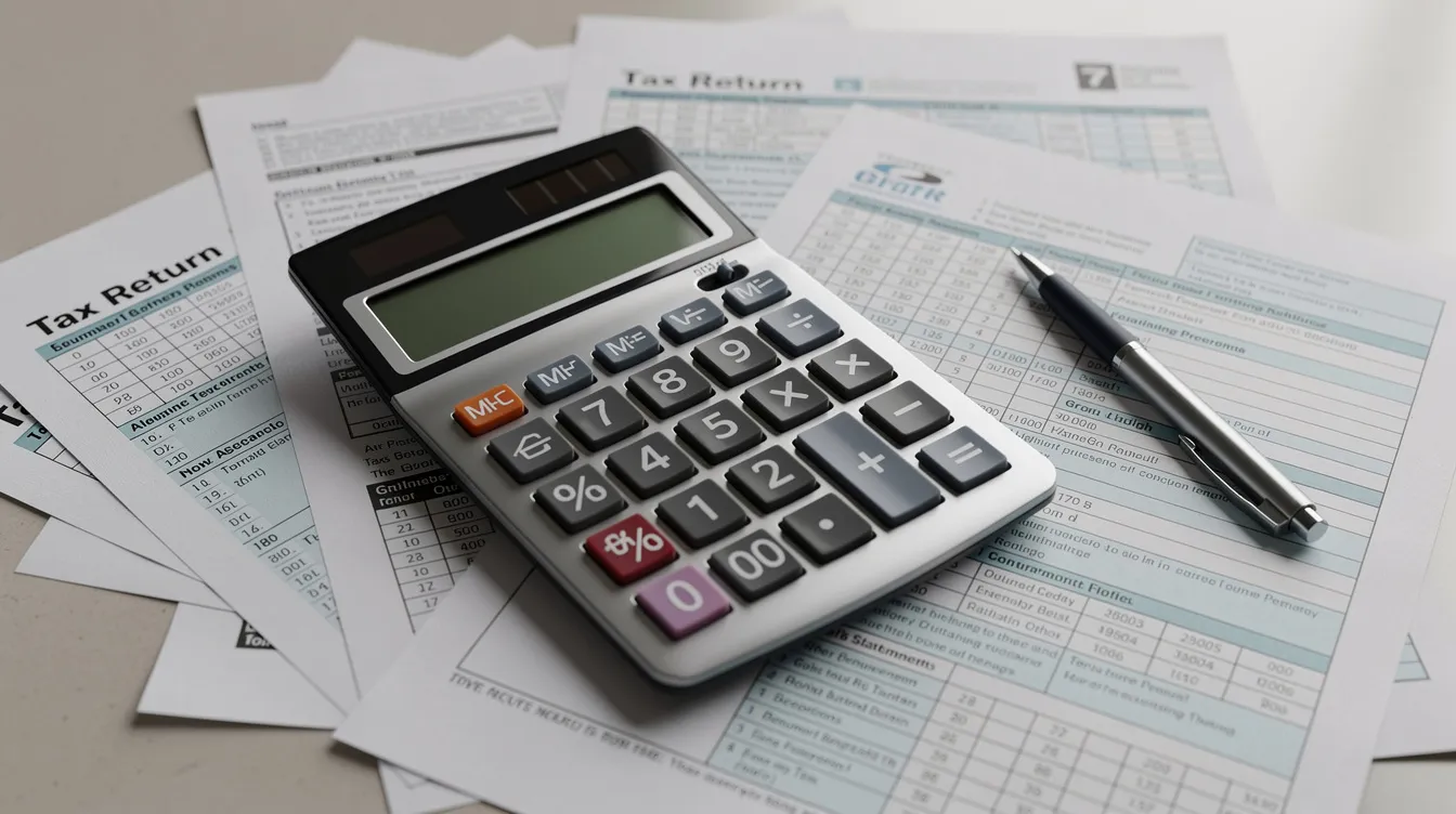 The image features a calculator placed atop a stack of tax forms and financial documents, symbolizing the complexities of managing tax debts and the need for tax relief services. This scene highlights the importance of seeking assistance from licensed tax professionals to navigate tax issues and find the best outcome for taxpayers facing financial hardship.